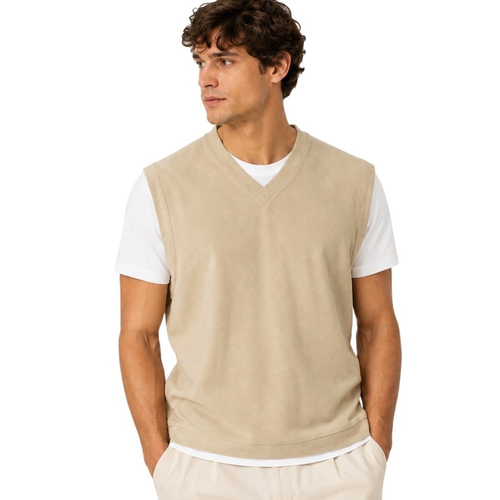 Callaway Golf Sport Microfleece Vest Cream Tan V-Neck Sleeveless | Medium
